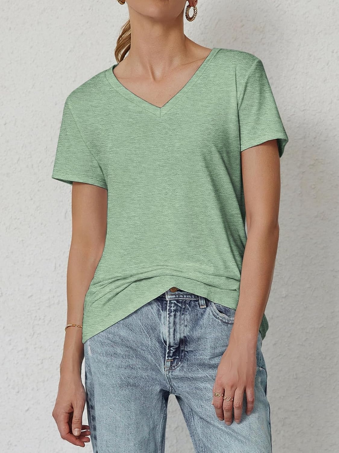 image:imageATHMILE T Shirts Short Sleeve V Neck Tees for Women Fashion Tops Trendy Soft Casual Summer Clothes Outfits 2026Light Green