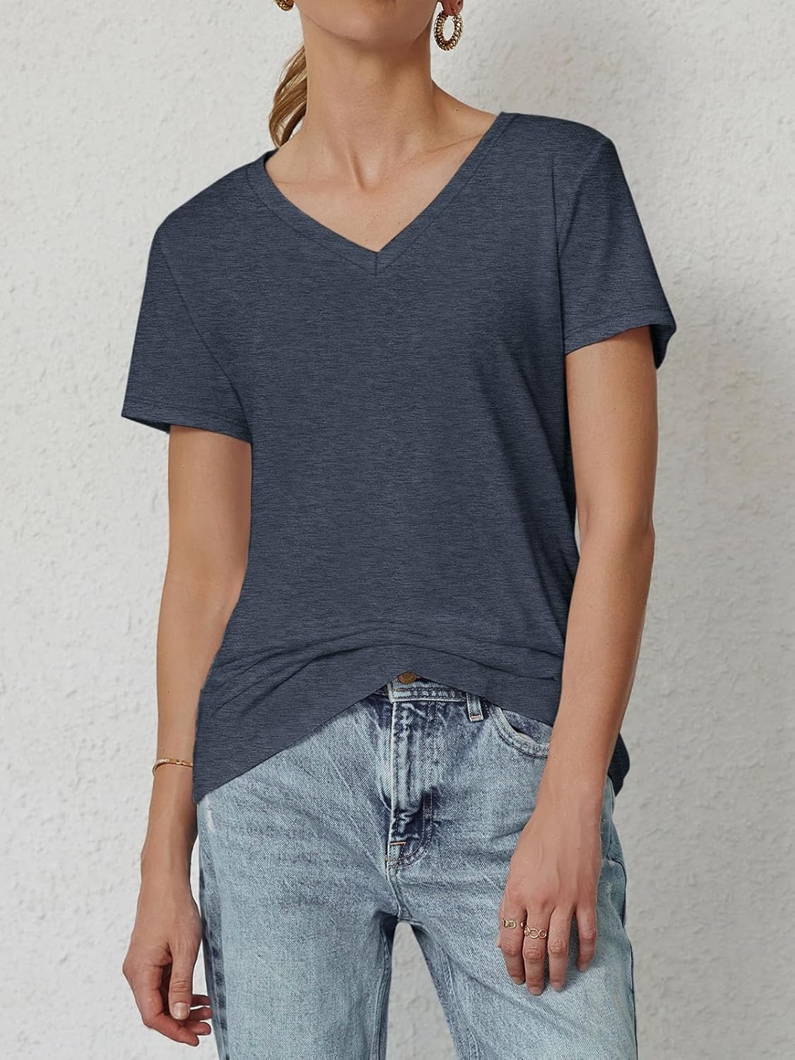 image:imageATHMILE T Shirts Short Sleeve V Neck Tees for Women Fashion Tops Trendy Soft Casual Summer Clothes Outfits 2026Navy