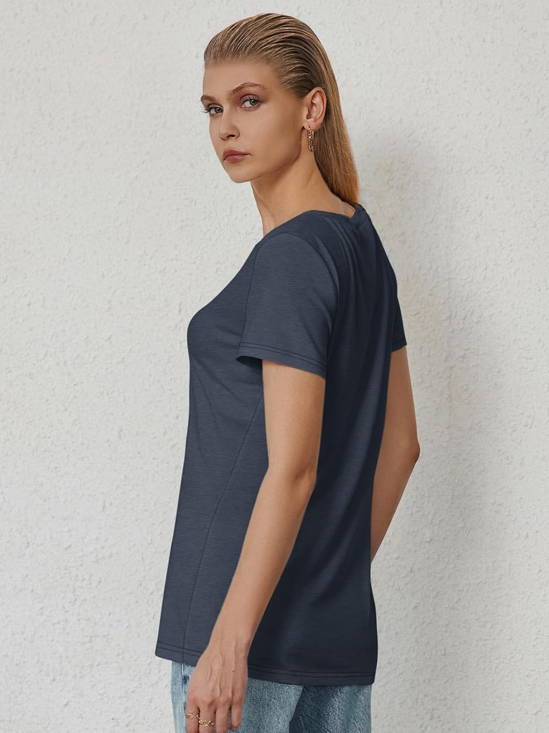 image:imageATHMILE T Shirts Short Sleeve V Neck Tees for Women Fashion Tops Trendy Soft Casual Summer Clothes Outfits 2026Navy