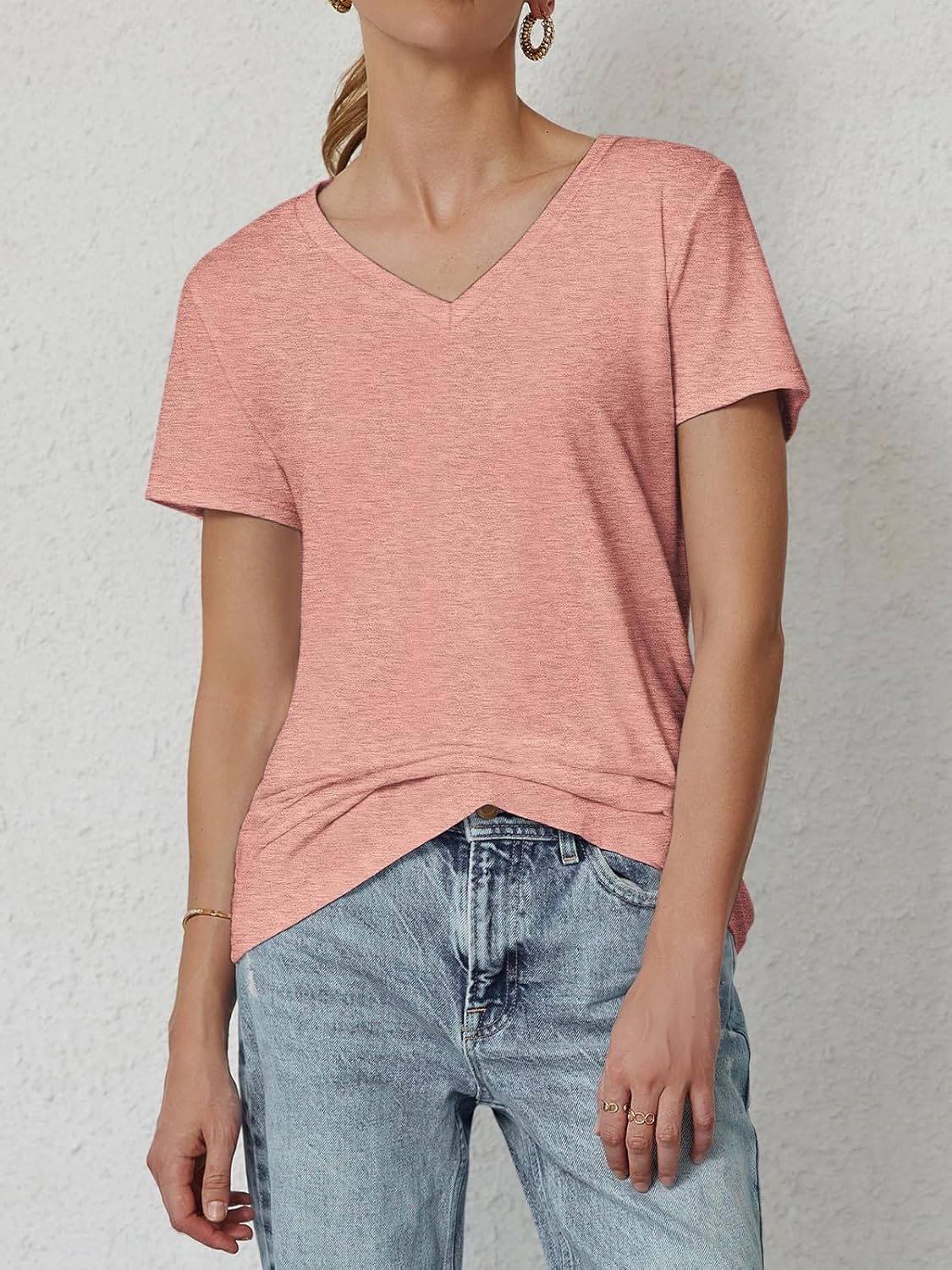 image:imageATHMILE T Shirts Short Sleeve V Neck Tees for Women Fashion Tops Trendy Soft Casual Summer Clothes Outfits 2026Pink