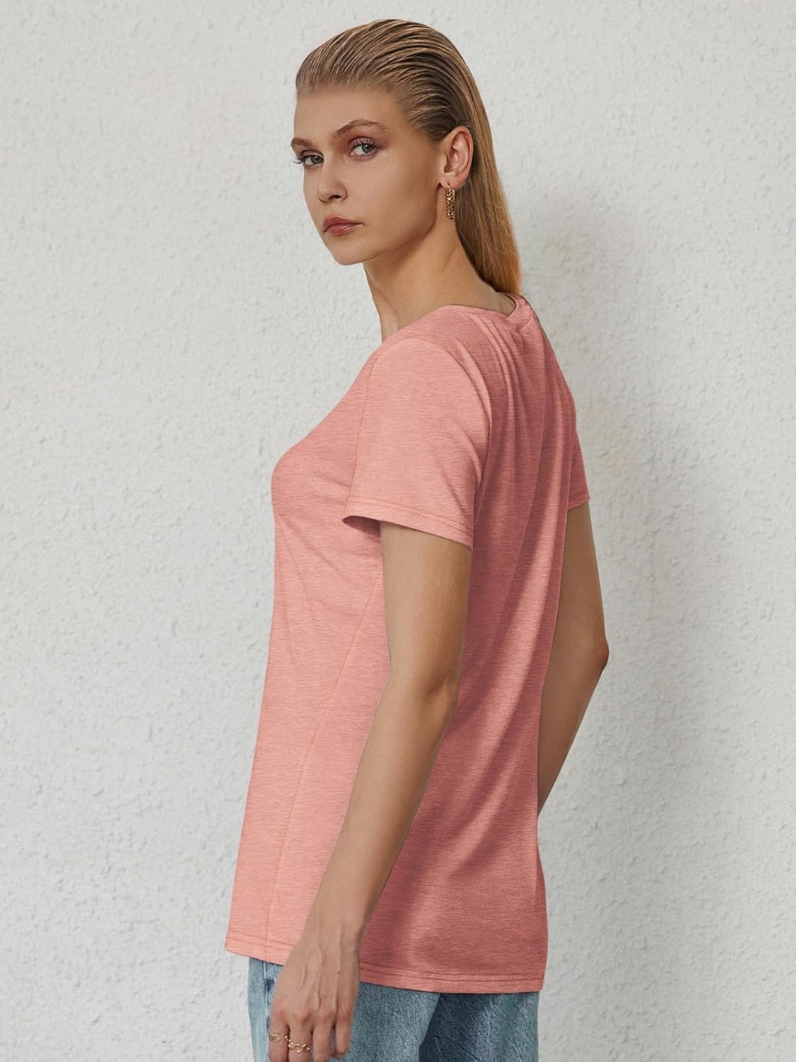 image:imageATHMILE T Shirts Short Sleeve V Neck Tees for Women Fashion Tops Trendy Soft Casual Summer Clothes Outfits 2026Pink
