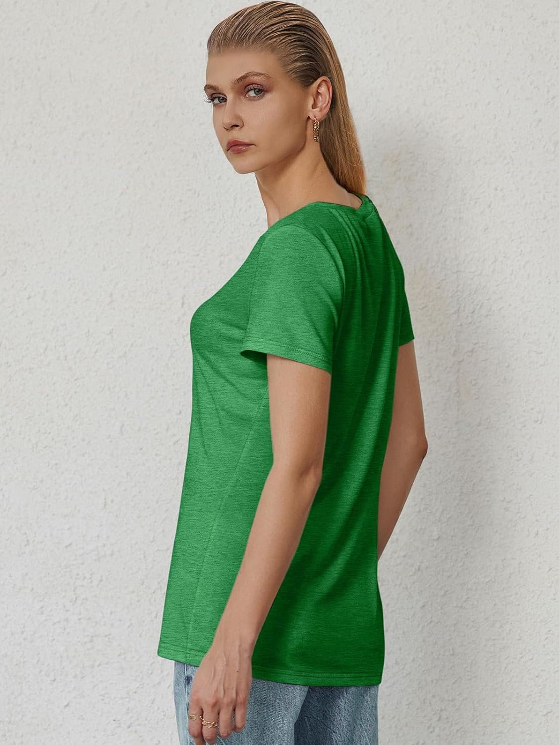 image:imageATHMILE T Shirts Short Sleeve V Neck Tees for Women Fashion Tops Trendy Soft Casual Summer Clothes Outfits 2026San Pa Green
