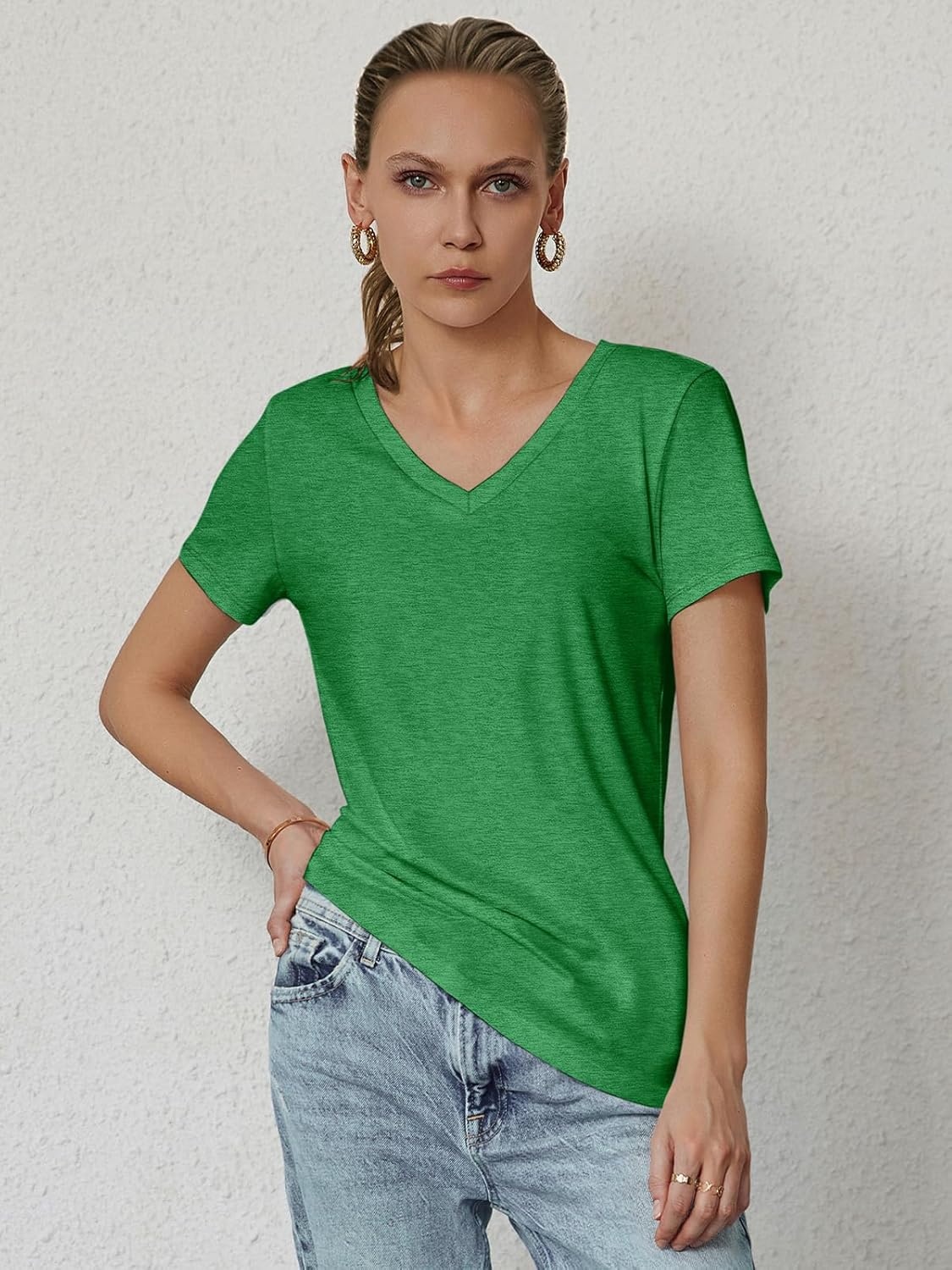image:imageATHMILE T Shirts Short Sleeve V Neck Tees for Women Fashion Tops Trendy Soft Casual Summer Clothes Outfits 2026San Pa Green