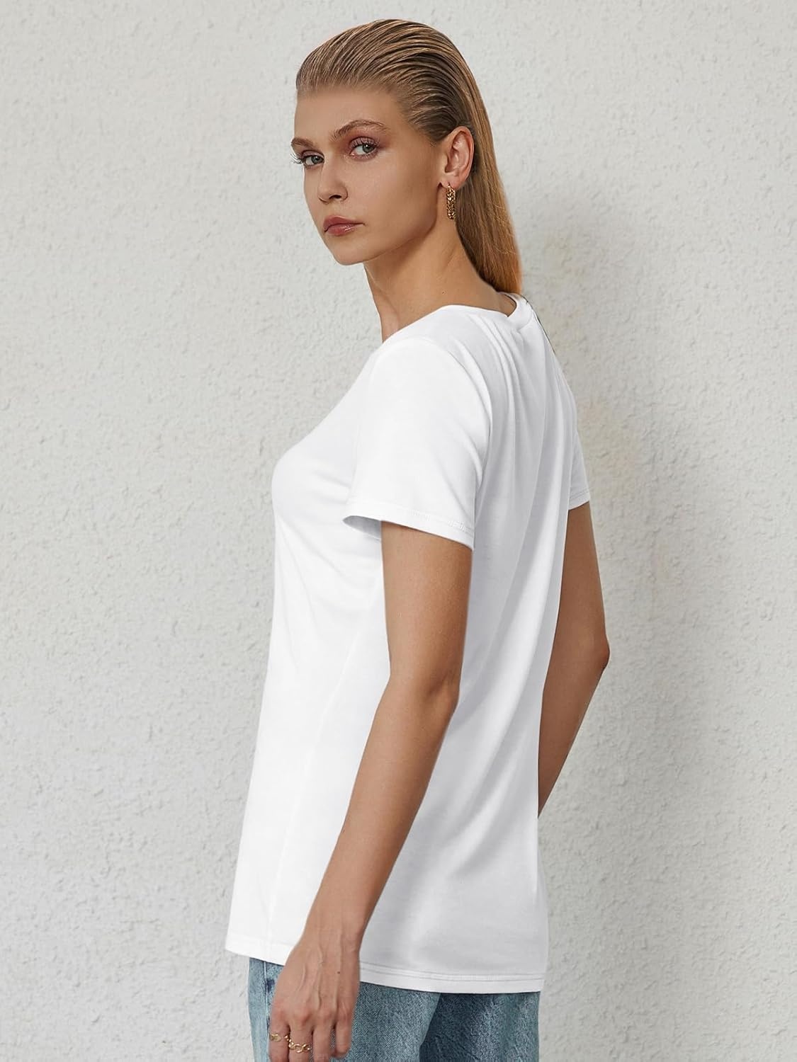 image:imageATHMILE T Shirts Short Sleeve V Neck Tees for Women Fashion Tops Trendy Soft Casual Summer Clothes Outfits 2026White
