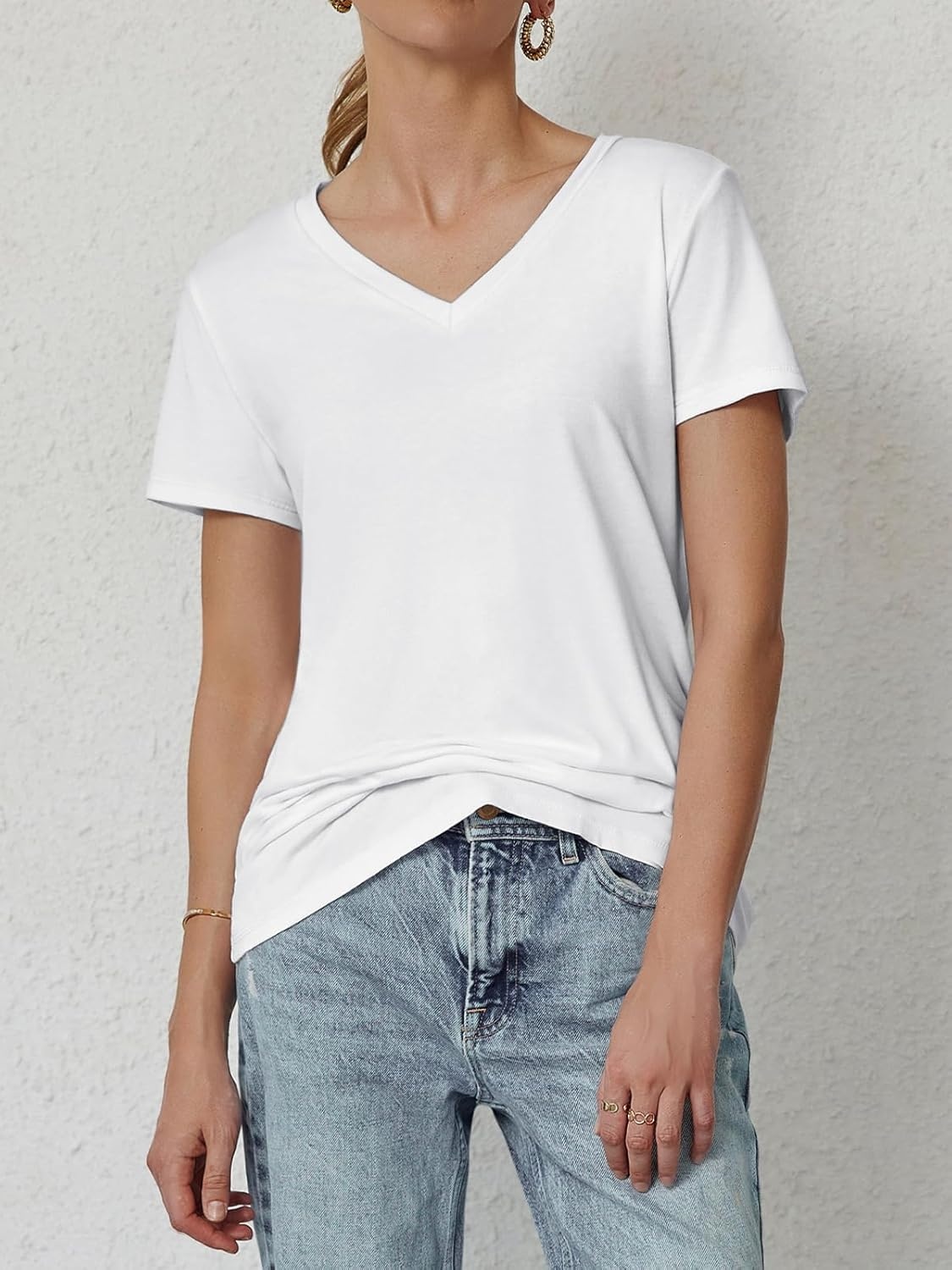 image:imageATHMILE T Shirts Short Sleeve V Neck Tees for Women Fashion Tops Trendy Soft Casual Summer Clothes Outfits 2026White