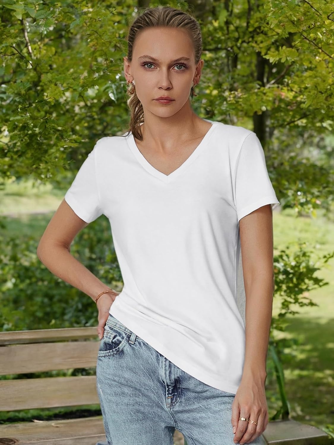 image:imageATHMILE T Shirts Short Sleeve V Neck Tees for Women Fashion Tops Trendy Soft Casual Summer Clothes Outfits 2026White