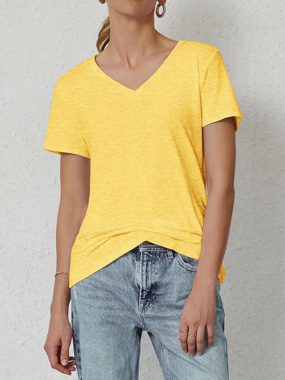 image:imageATHMILE T Shirts Short Sleeve V Neck Tees for Women Fashion Tops Trendy Soft Casual Summer Clothes Outfits 2026Yellow