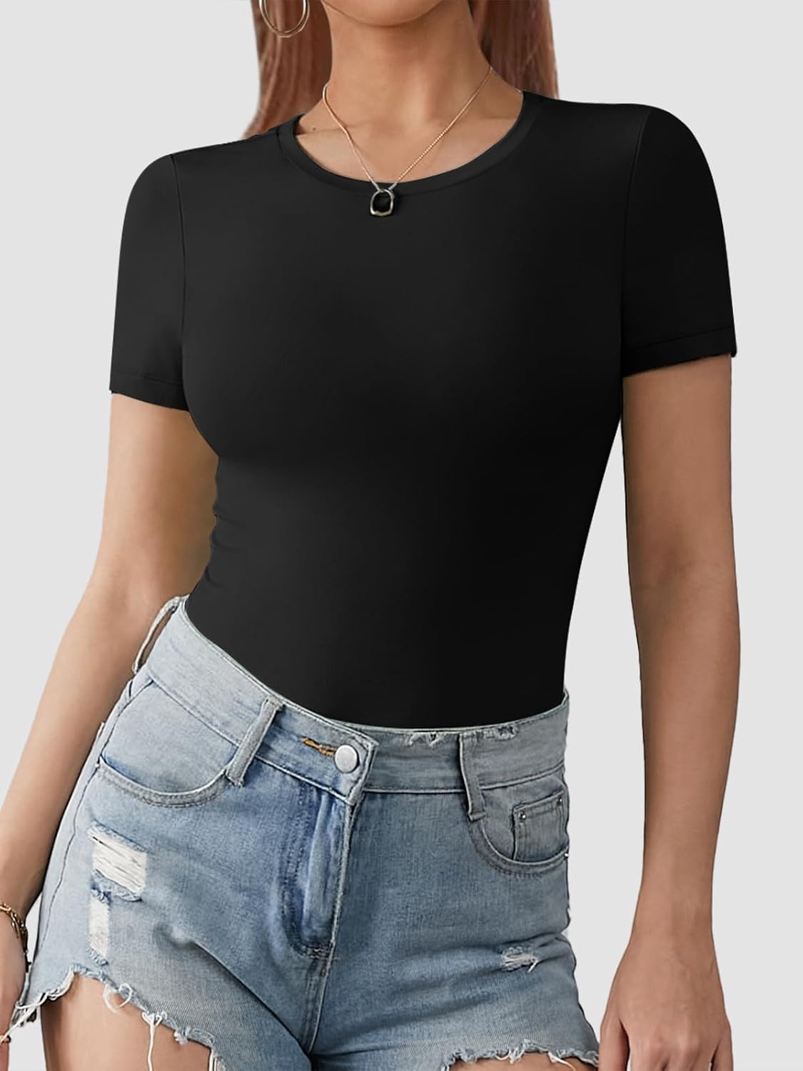 image:imageATHMILE Tank Top Body Suits Women Sexy Crew Neck Racerback Halter Ribbed Sleeveless Bodysuit for Women0black