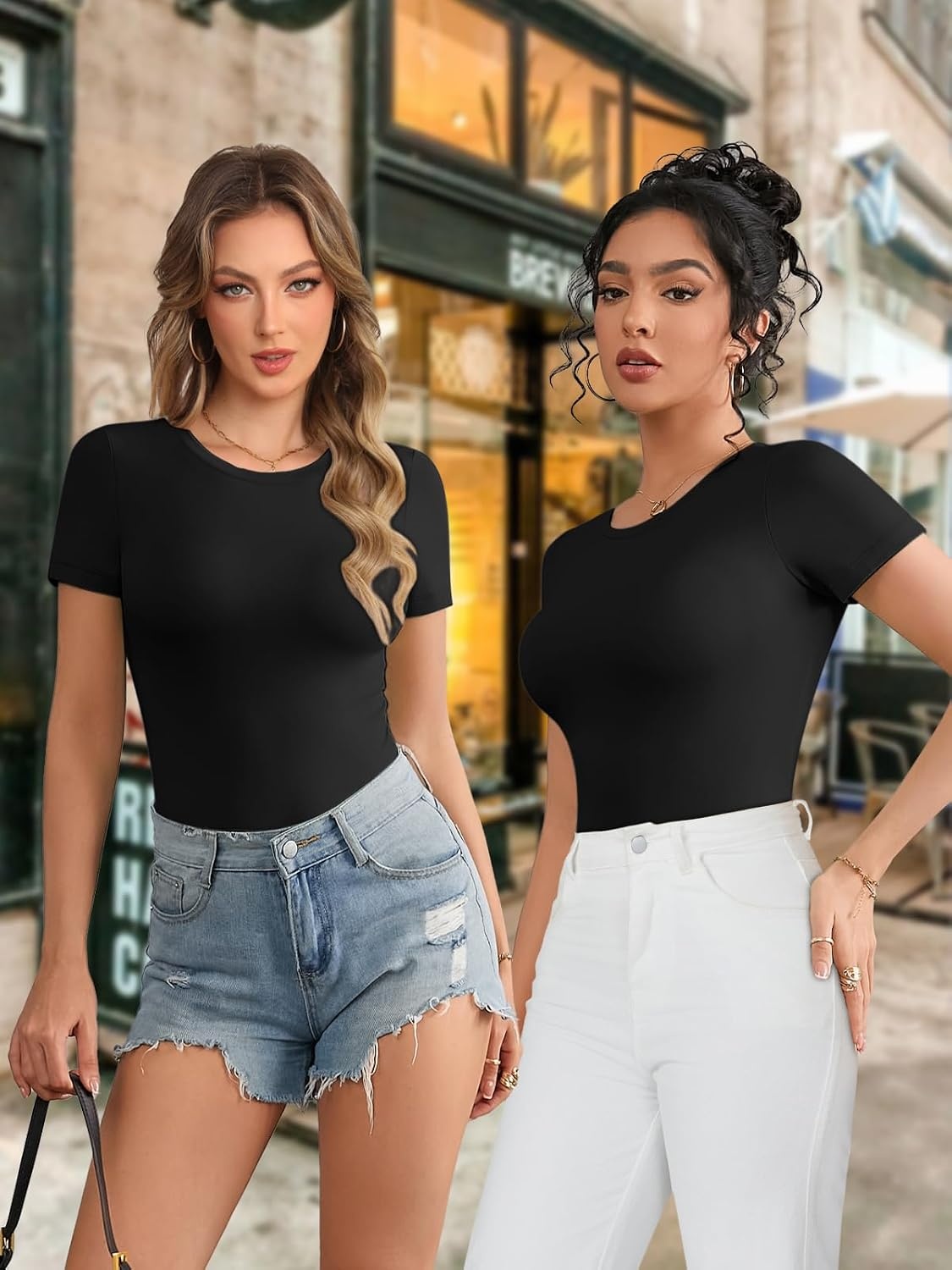 image:imageATHMILE Tank Top Body Suits Women Sexy Crew Neck Racerback Halter Ribbed Sleeveless Bodysuit for Women0black