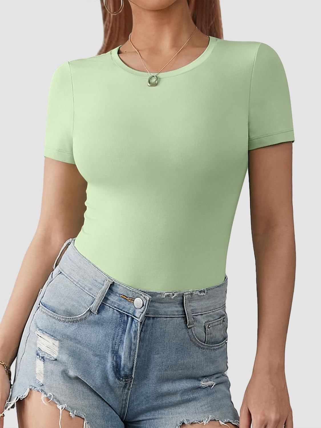 image:imageATHMILE Tank Top Body Suits Women Sexy Crew Neck Racerback Halter Ribbed Sleeveless Bodysuit for Women0mint Green