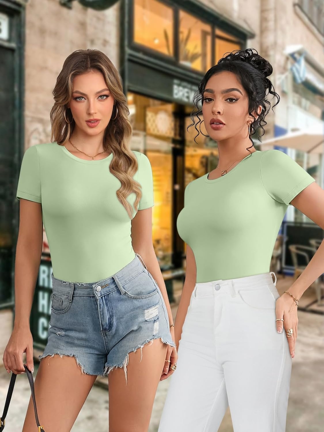 image:imageATHMILE Tank Top Body Suits Women Sexy Crew Neck Racerback Halter Ribbed Sleeveless Bodysuit for Women0mint Green