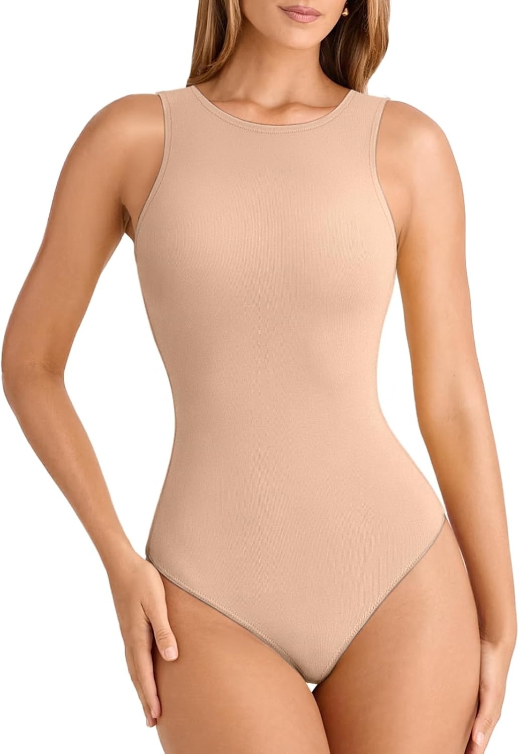 image:imageATHMILE Tank Top Body Suits Women Sexy Crew Neck Racerback Halter Ribbed Sleeveless Bodysuit for WomenMocha
