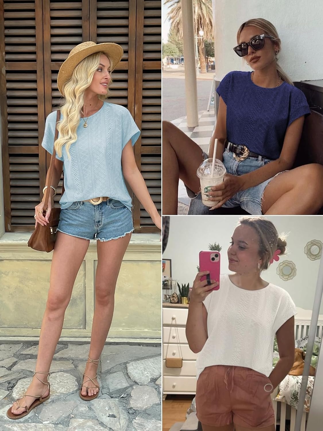 image:imageATHMILE Tops for Women Trendy Short Sleeve Shirts Dressy Casual Cap Blouses with Curved Hem Summer ClothingYellow