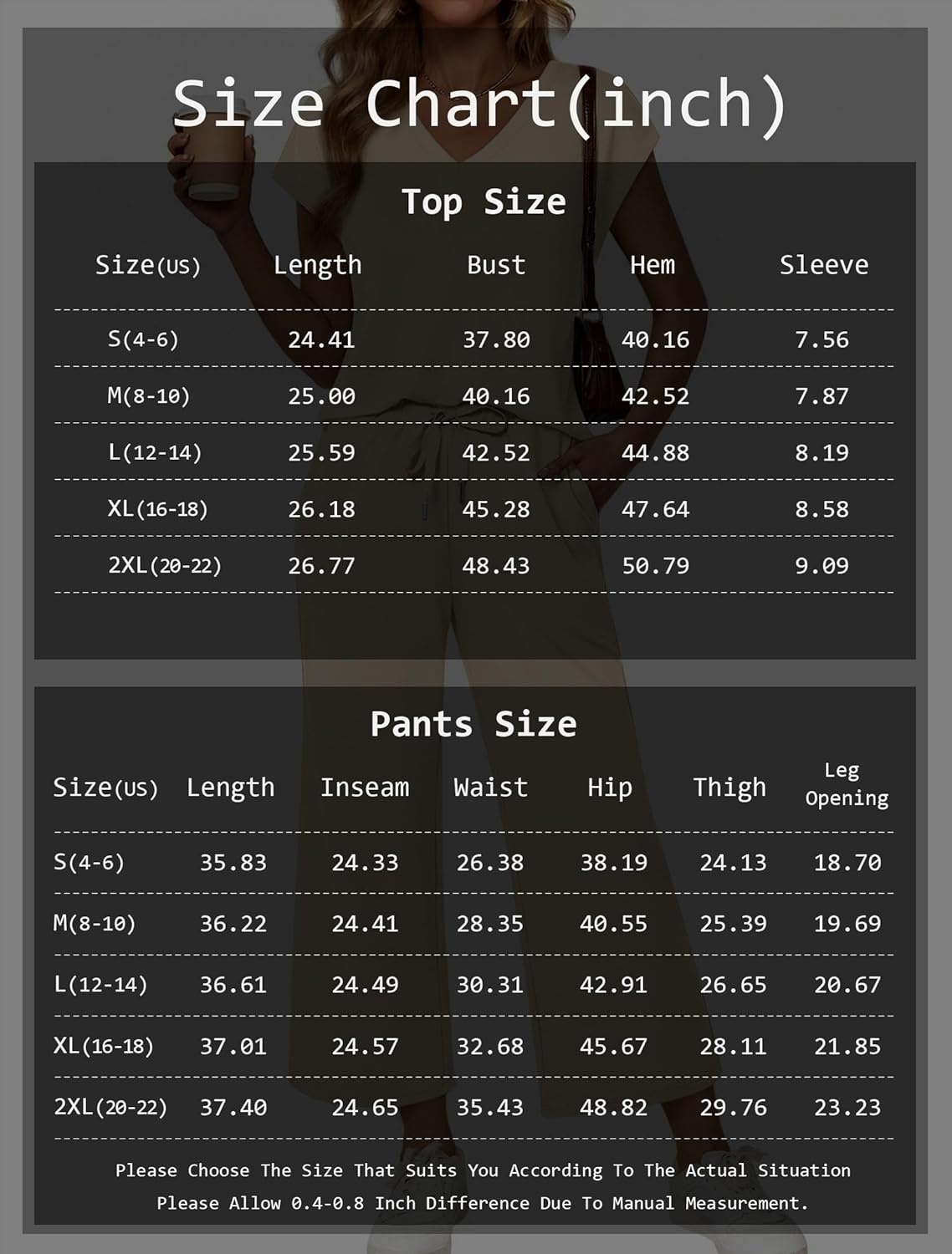 image:imageATHMILE Two Piece Sets for Women Spring Summer Travel Airport Vacation Outfits Lounge V Neck Tops Drawstring Wide Leg PantsBlack