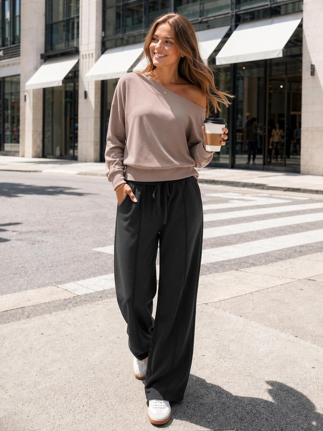 image:imageATHMILE Wide Leg Sweatpants Women High Waisted Baggy Lounge Pants Casual Comfy Joggers Fall Fashion Trendy Gym ClothesBlack