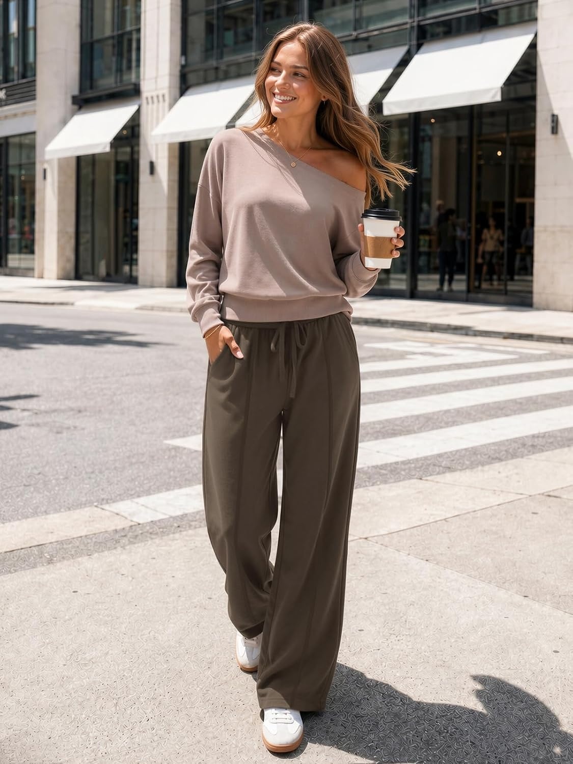 image:imageATHMILE Wide Leg Sweatpants Women High Waisted Baggy Lounge Pants Casual Comfy Joggers Fall Fashion Trendy Gym ClothesCoffee