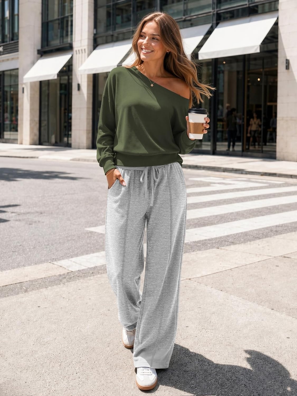 image:imageATHMILE Wide Leg Sweatpants Women High Waisted Baggy Lounge Pants Casual Comfy Joggers Fall Fashion Trendy Gym ClothesGrey