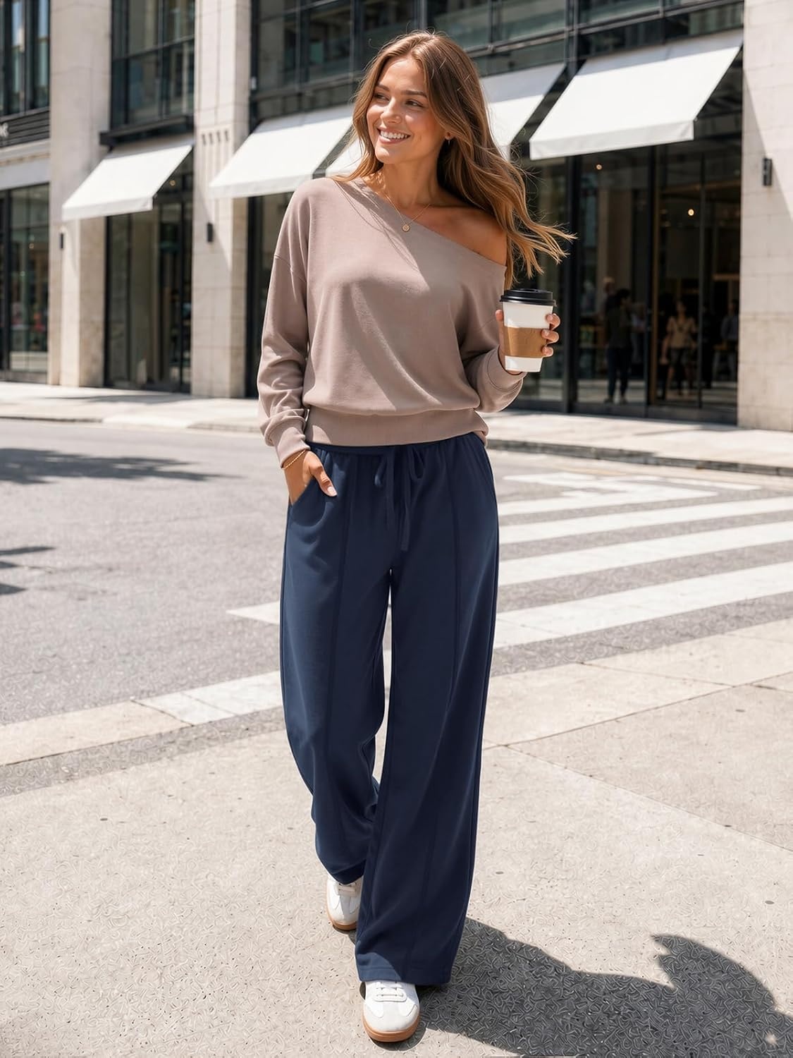 image:imageATHMILE Wide Leg Sweatpants Women High Waisted Baggy Lounge Pants Casual Comfy Joggers Fall Fashion Trendy Gym ClothesNavy