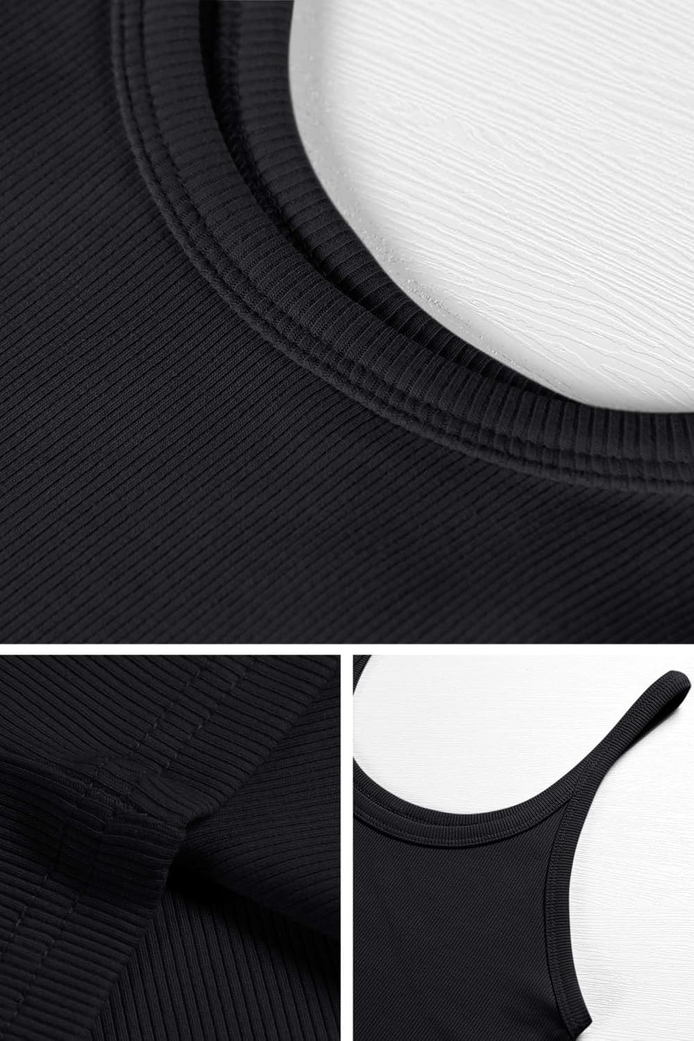image:imageATHMILE Women Tank Top Sleeveless Scoop Neck Form Fitting Ribbed Knit Basic Cami Shirts1 Short Length Black