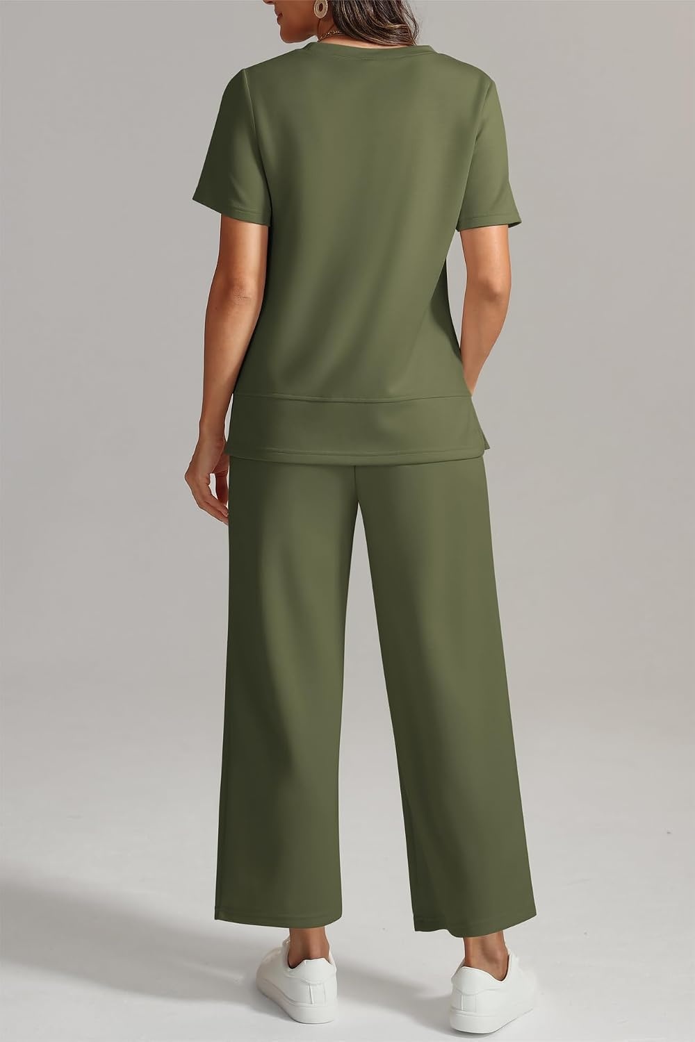 image:imageATHMILE Womens 2 Piece Lounge Set Fashion Travel Outfits Summer Beach Vacation Tracksuit Comfy Wide Leg Airport LoungewearArmy Green