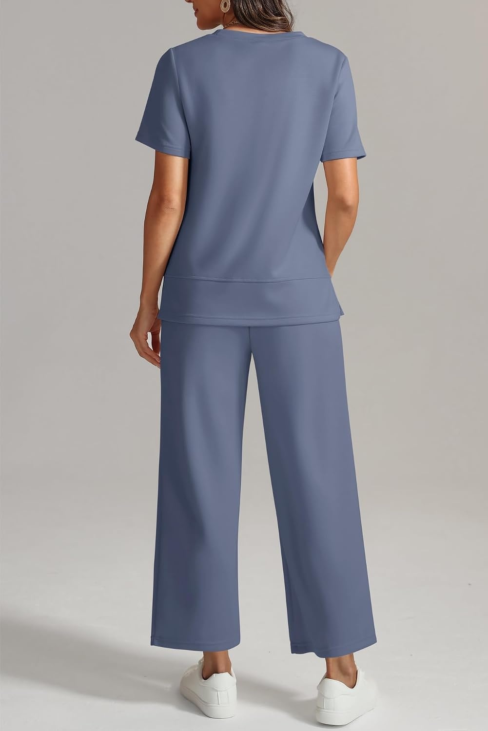 image:imageATHMILE Womens 2 Piece Lounge Set Fashion Travel Outfits Summer Beach Vacation Tracksuit Comfy Wide Leg Airport LoungewearBlue