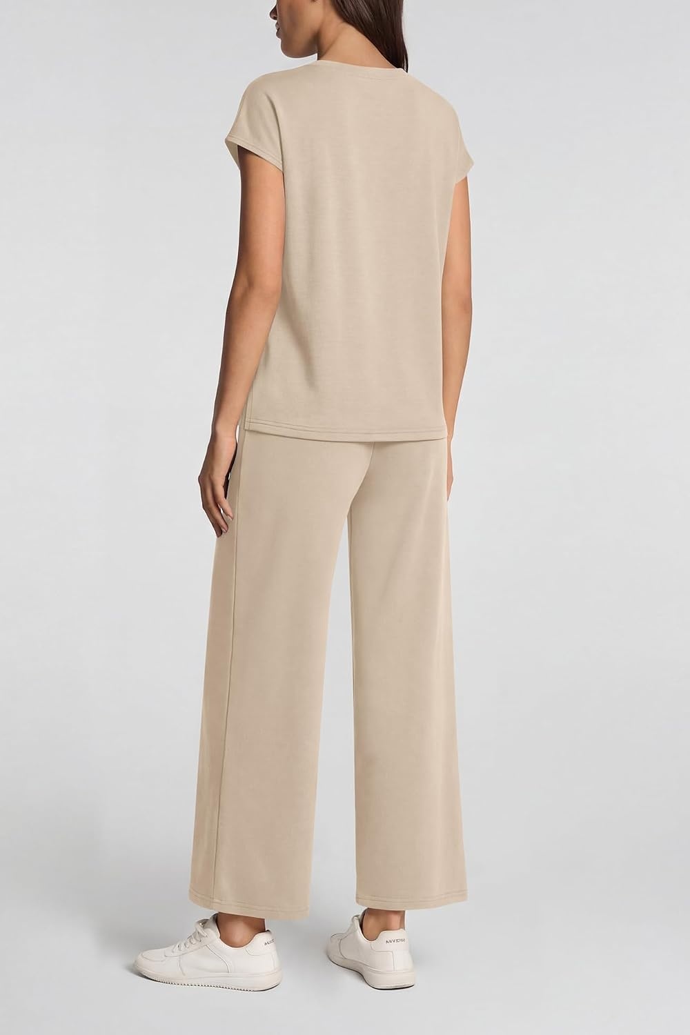 image:imageATHMILE Womens 2 Piece Lounge Set Fashion Travel Outfits Summer Beach Vacation Tracksuit Comfy Wide Leg Airport LoungewearCbeige