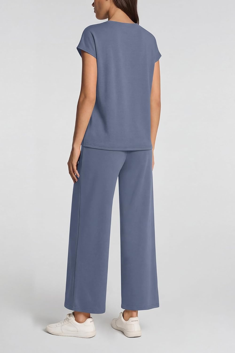 image:imageATHMILE Womens 2 Piece Lounge Set Fashion Travel Outfits Summer Beach Vacation Tracksuit Comfy Wide Leg Airport LoungewearCblue