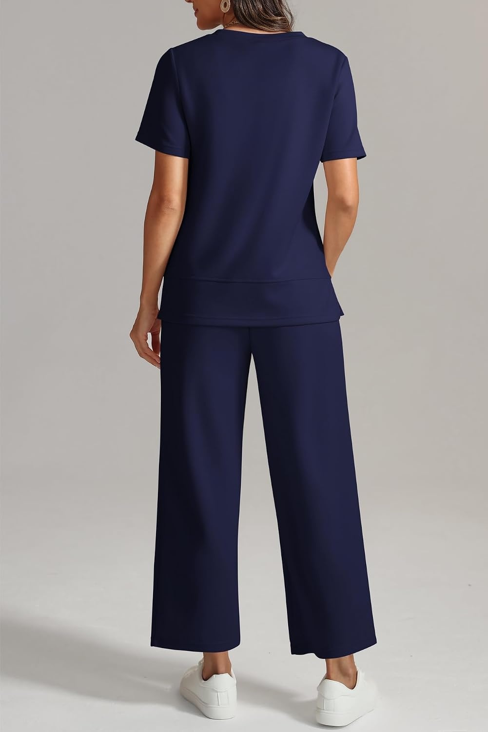 image:imageATHMILE Womens 2 Piece Lounge Set Fashion Travel Outfits Summer Beach Vacation Tracksuit Comfy Wide Leg Airport LoungewearNavy