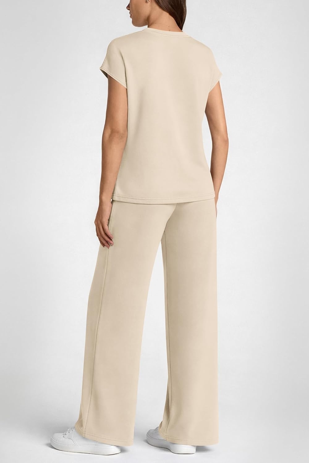 image:imageATHMILE Womens 2 Piece Lounge Set Fashion Travel Outfits Summer Beach Vacation Tracksuit Comfy Wide Leg Airport LoungewearZbeige