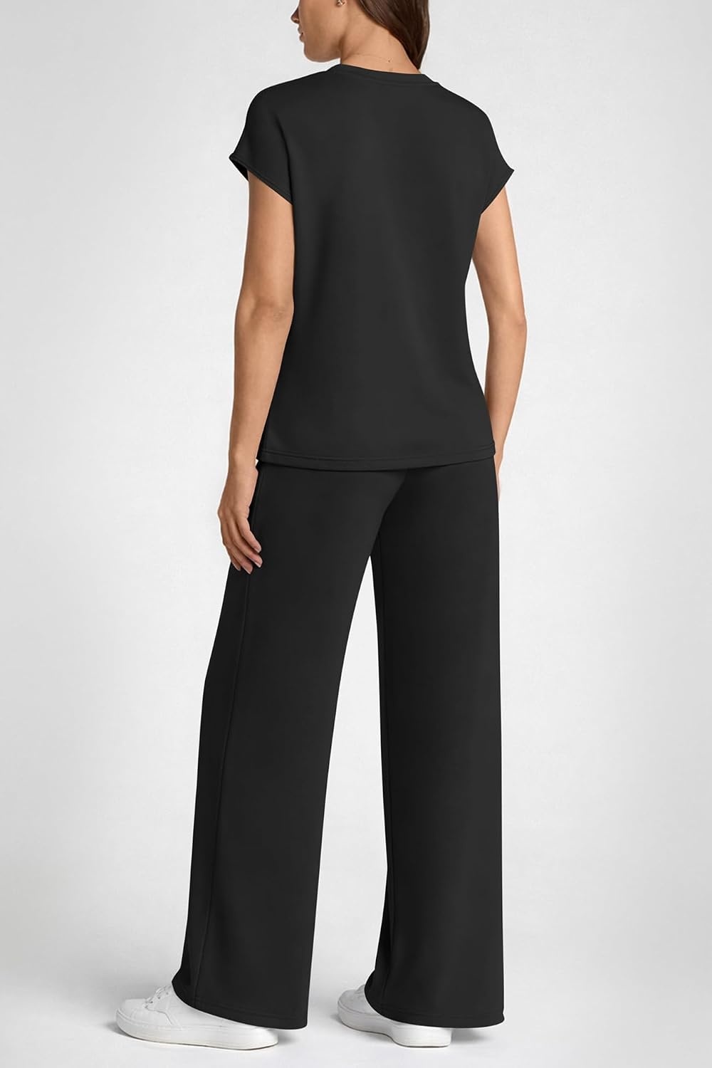 image:imageATHMILE Womens 2 Piece Lounge Set Fashion Travel Outfits Summer Beach Vacation Tracksuit Comfy Wide Leg Airport LoungewearZblack