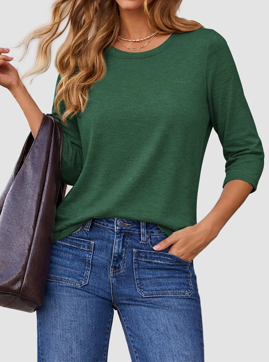 image:imageATHMILE Womens 34 Sleeve Blouse Summer Tops Fall Shirt Fashion Blouses Beach Vacation Clothes Spring Tunic 2026 TrendyGreen