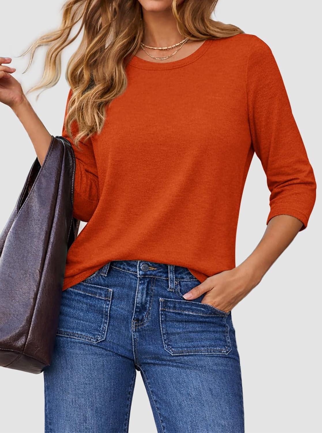 image:imageATHMILE Womens 34 Sleeve Blouse Summer Tops Fall Shirt Fashion Blouses Beach Vacation Clothes Spring Tunic 2026 TrendyOrange