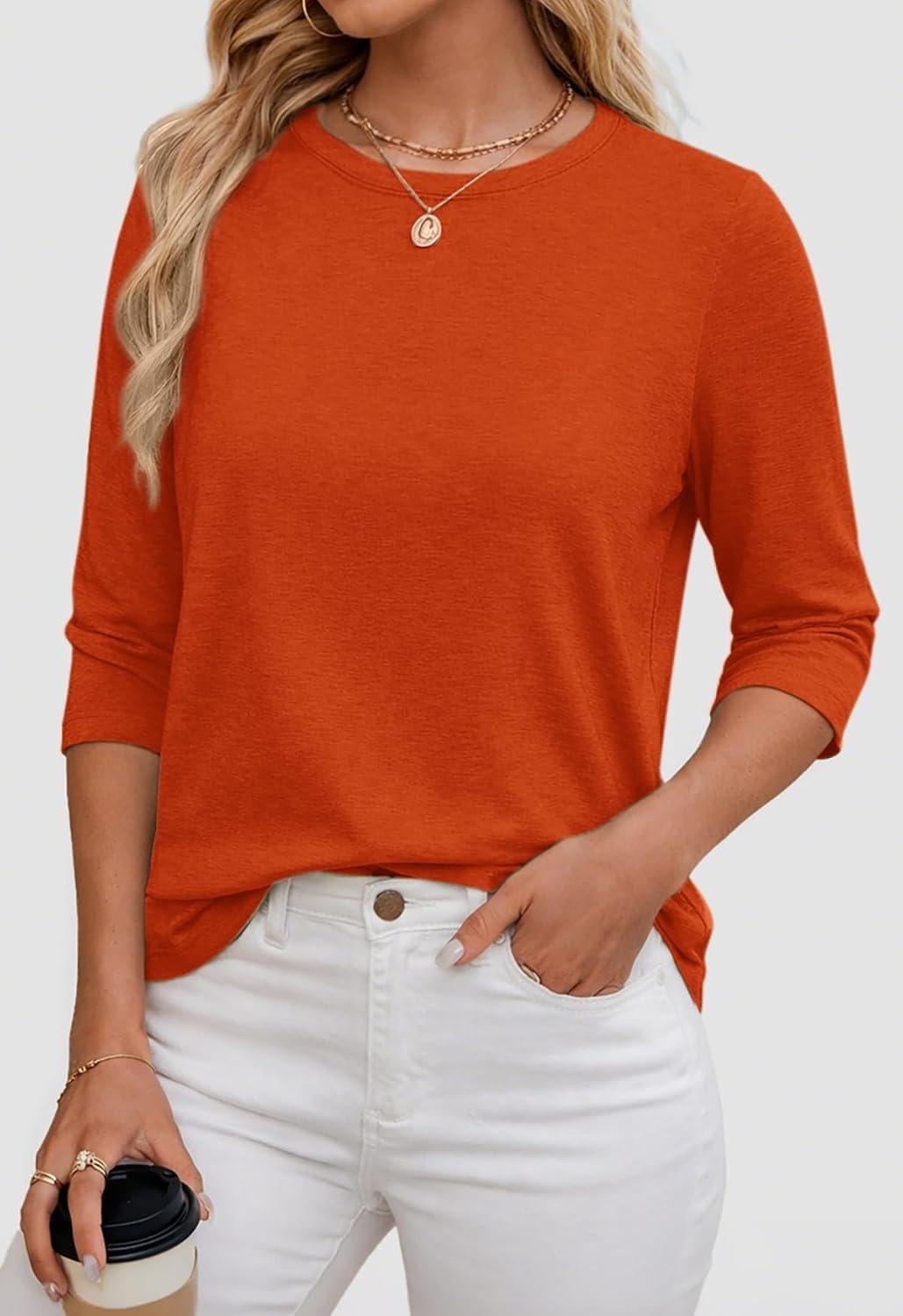 image:imageATHMILE Womens 34 Sleeve Blouse Summer Tops Fall Shirt Fashion Blouses Beach Vacation Clothes Spring Tunic 2026 TrendyOrange