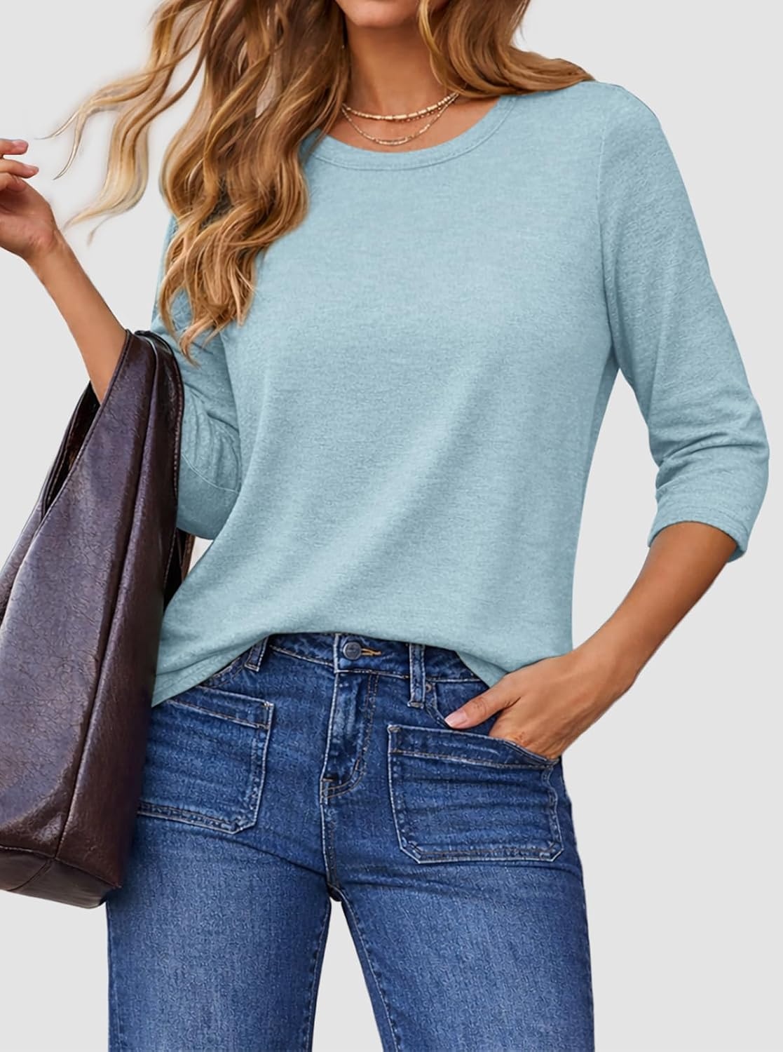 image:imageATHMILE Womens 34 Sleeve Blouse Summer Tops Fall Shirt Fashion Blouses Beach Vacation Clothes Spring Tunic 2026 TrendySky Blue
