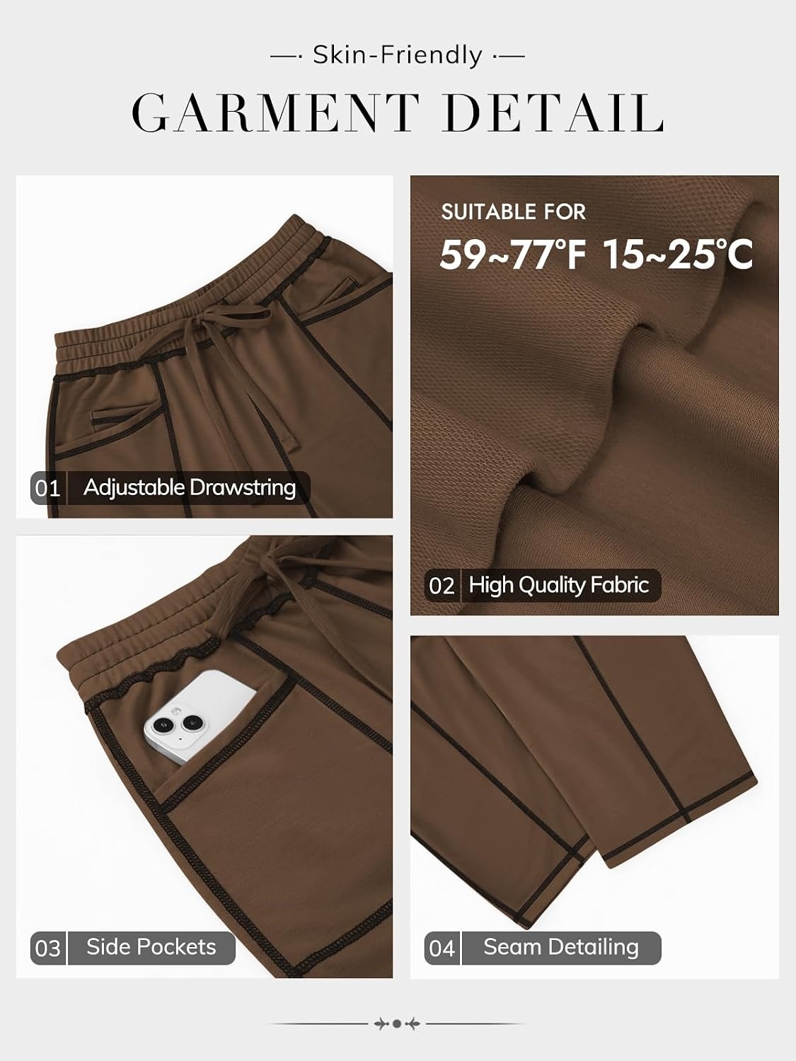 image:imageATHMILE Womens Baggy Barrel Sweatpants Wide Leg Drawstring Lounge Sweat Pants with PocketsChocolate Brown