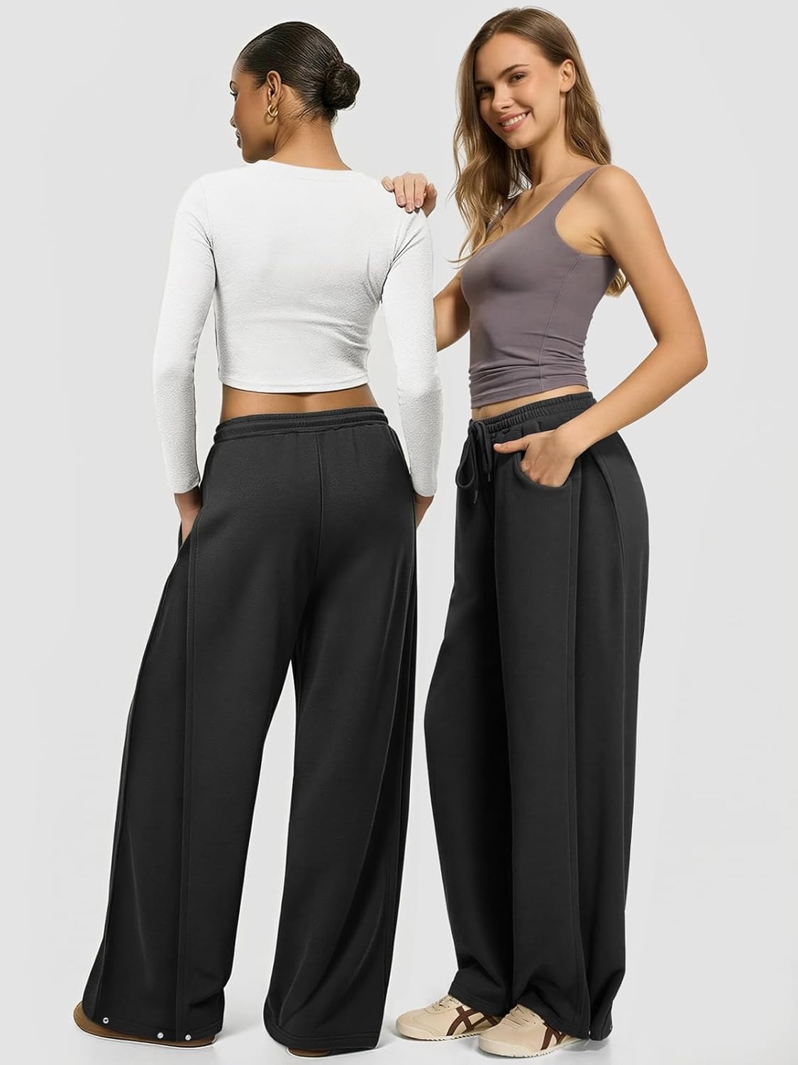 image:imageATHMILE Womens Baggy Wide Leg Pants Y2k Teen Girl Drawstring Track Pants Lounge Sweatpants Women 2026Black