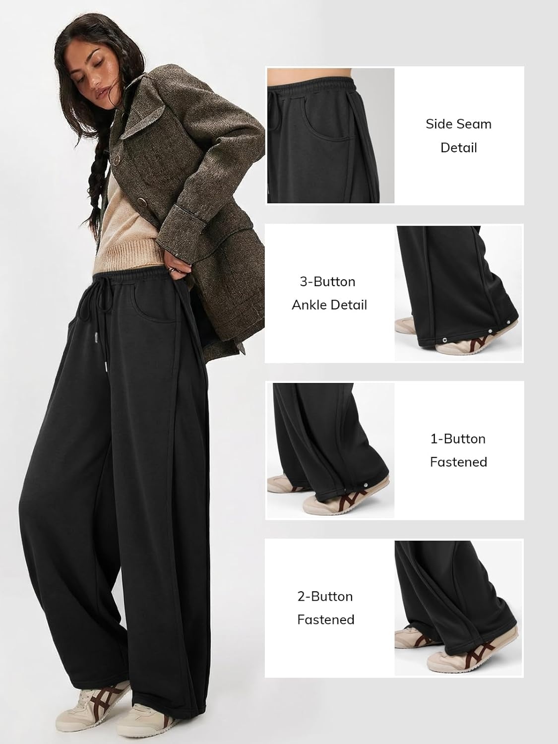 image:imageATHMILE Womens Baggy Wide Leg Pants Y2k Teen Girl Drawstring Track Pants Lounge Sweatpants Women 2026Black