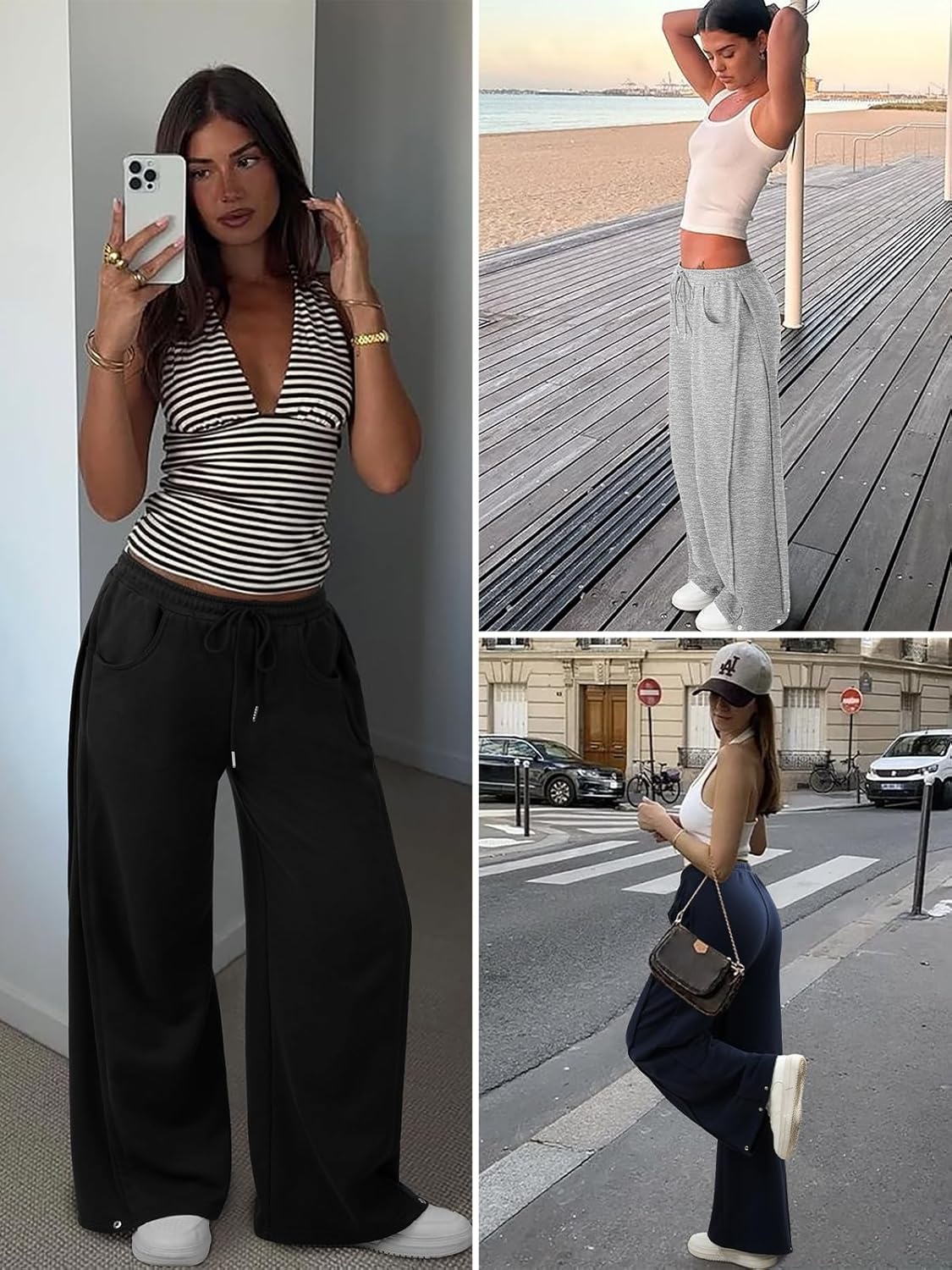 image:imageATHMILE Womens Baggy Wide Leg Pants Y2k Teen Girl Drawstring Track Pants Lounge Sweatpants Women 2026Black
