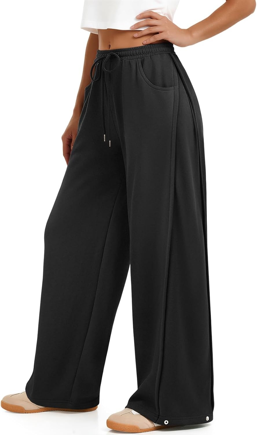 image:imageATHMILE Womens Baggy Wide Leg Pants Y2k Teen Girl Drawstring Track Pants Lounge Sweatpants Women 2026Black