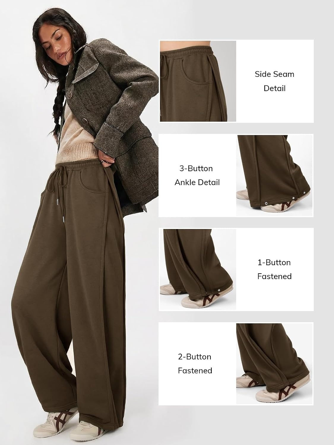 image:imageATHMILE Womens Baggy Wide Leg Pants Y2k Teen Girl Drawstring Track Pants Lounge Sweatpants Women 2026Coffee
