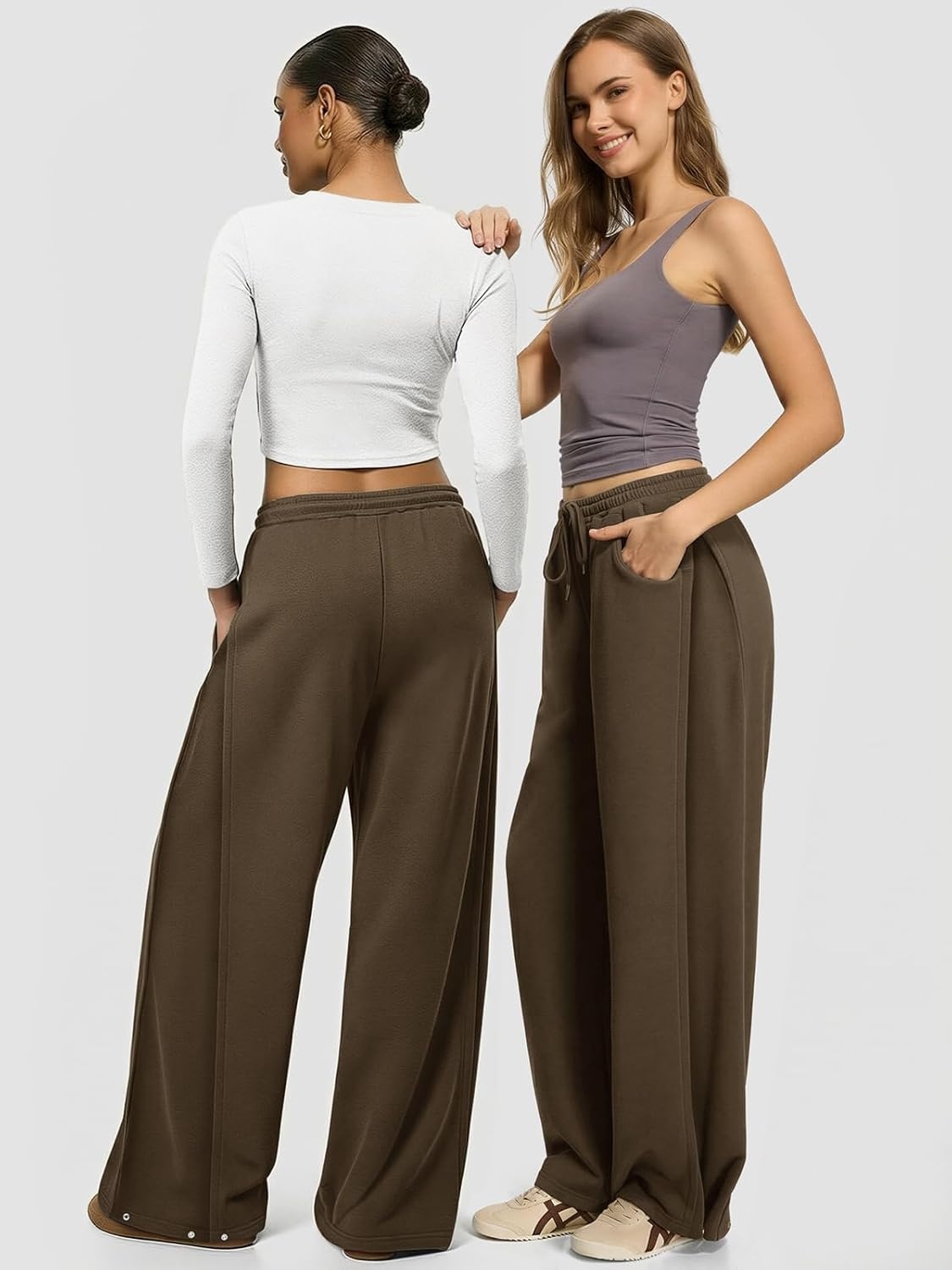 image:imageATHMILE Womens Baggy Wide Leg Pants Y2k Teen Girl Drawstring Track Pants Lounge Sweatpants Women 2026Coffee