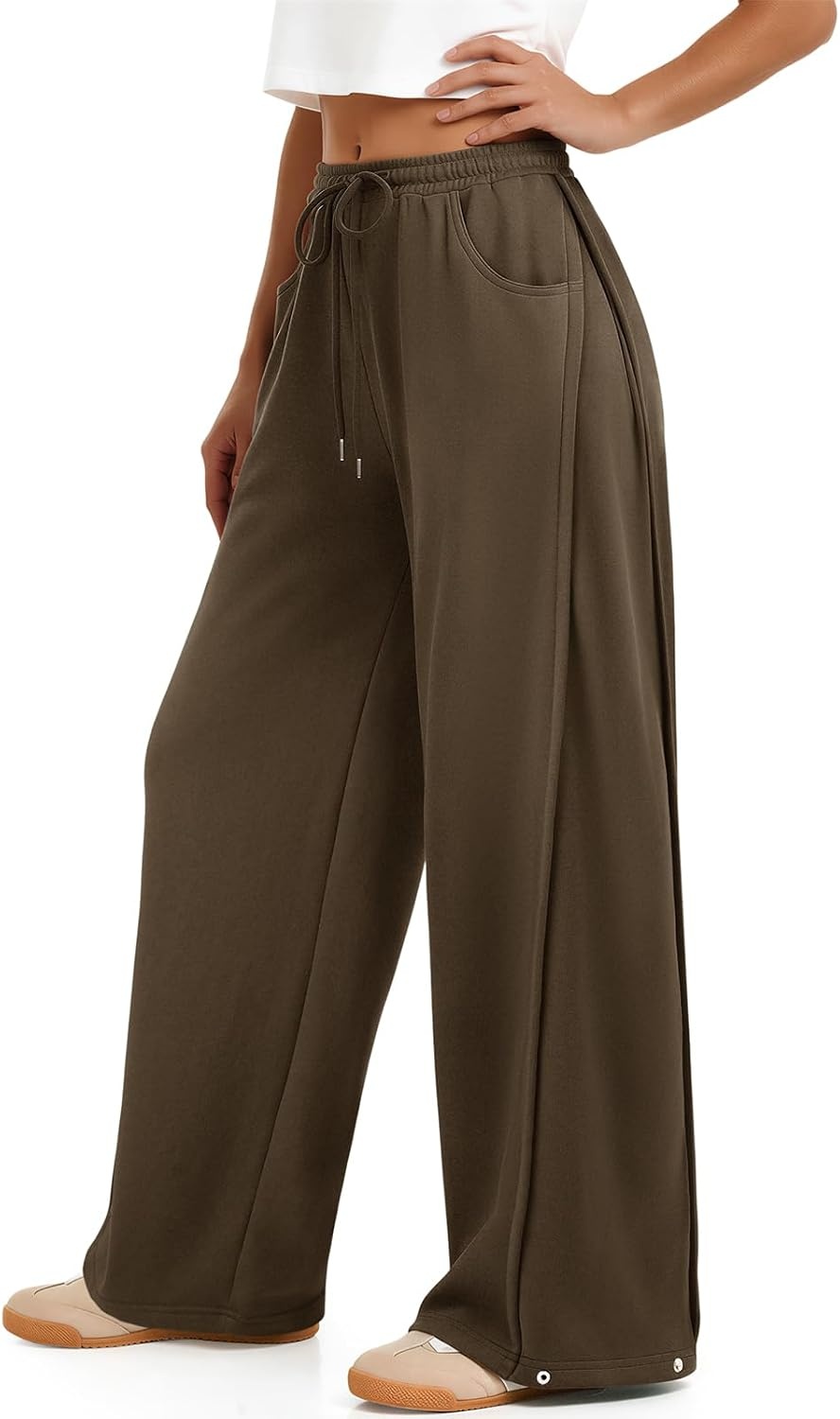 image:imageATHMILE Womens Baggy Wide Leg Pants Y2k Teen Girl Drawstring Track Pants Lounge Sweatpants Women 2026Coffee
