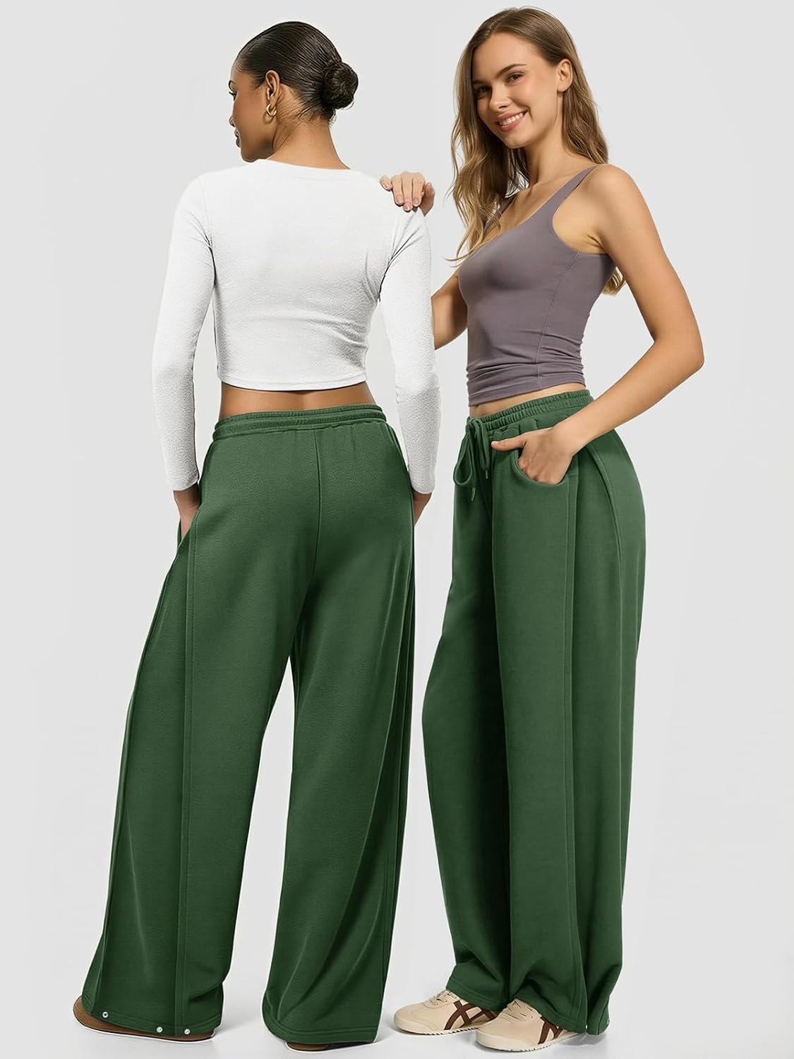 image:imageATHMILE Womens Baggy Wide Leg Pants Y2k Teen Girl Drawstring Track Pants Lounge Sweatpants Women 2026Green
