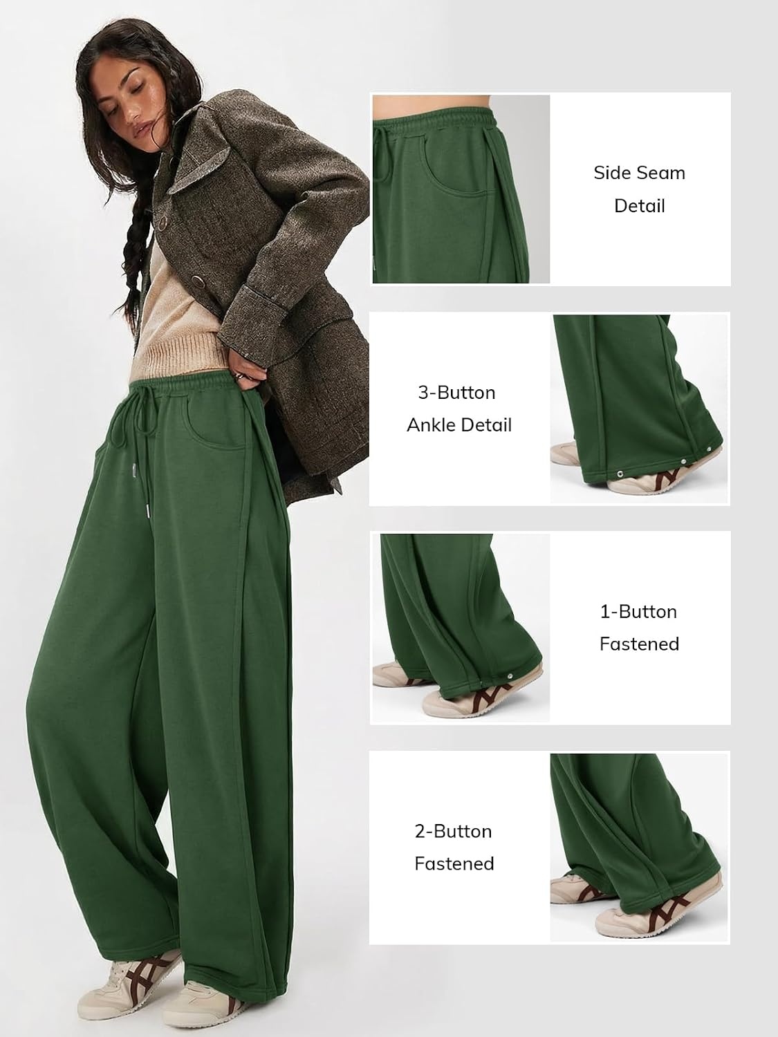 image:imageATHMILE Womens Baggy Wide Leg Pants Y2k Teen Girl Drawstring Track Pants Lounge Sweatpants Women 2026Green