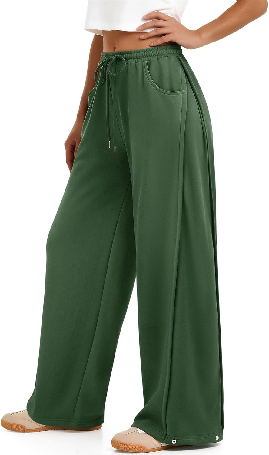 image:imageATHMILE Womens Baggy Wide Leg Pants Y2k Teen Girl Drawstring Track Pants Lounge Sweatpants Women 2026Green