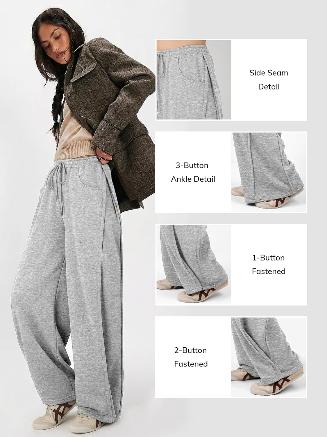 image:imageATHMILE Womens Baggy Wide Leg Pants Y2k Teen Girl Drawstring Track Pants Lounge Sweatpants Women 2026Grey