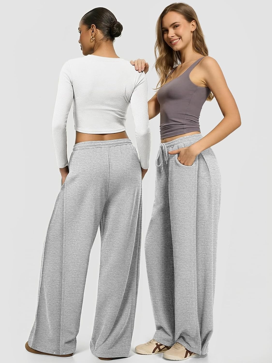 image:imageATHMILE Womens Baggy Wide Leg Pants Y2k Teen Girl Drawstring Track Pants Lounge Sweatpants Women 2026Grey