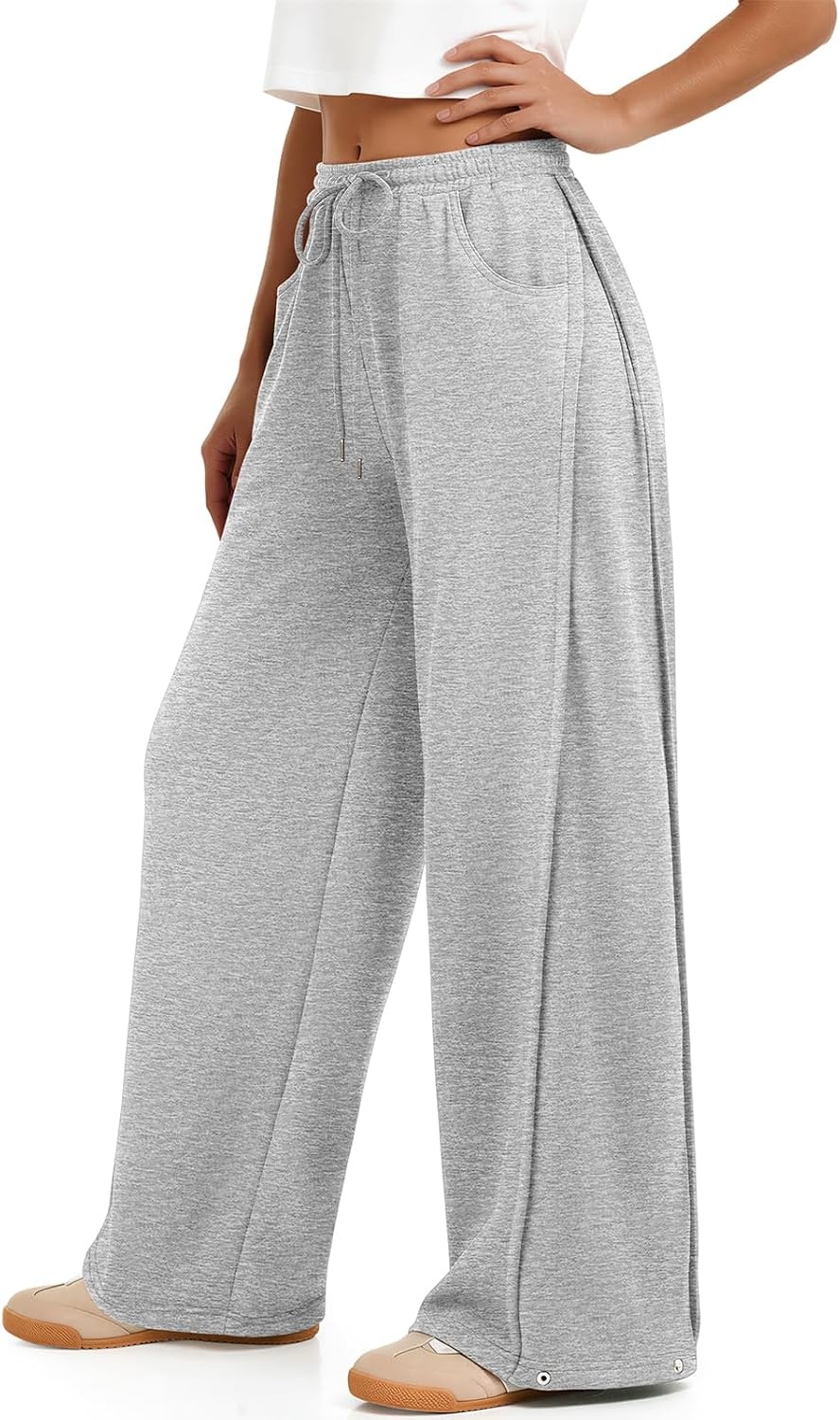 image:imageATHMILE Womens Baggy Wide Leg Pants Y2k Teen Girl Drawstring Track Pants Lounge Sweatpants Women 2026Grey
