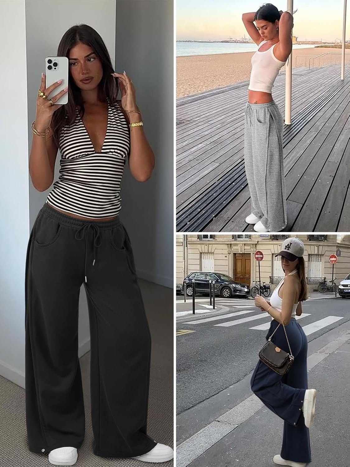 image:imageATHMILE Womens Baggy Wide Leg Pants Y2k Teen Girl Drawstring Track Pants Lounge Sweatpants Women 2026Navy