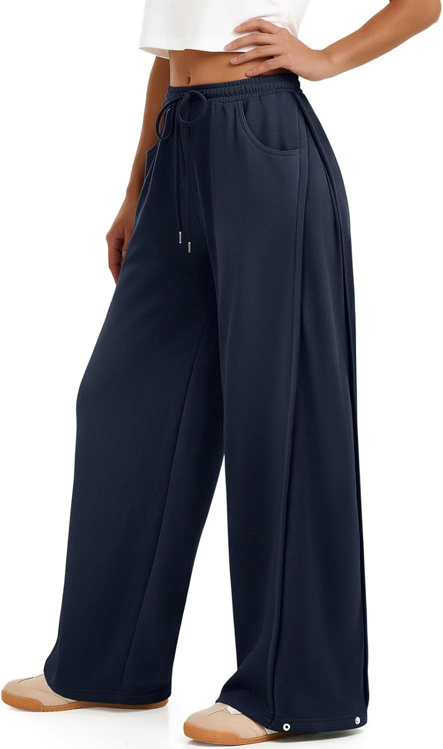 image:imageATHMILE Womens Baggy Wide Leg Pants Y2k Teen Girl Drawstring Track Pants Lounge Sweatpants Women 2026Navy